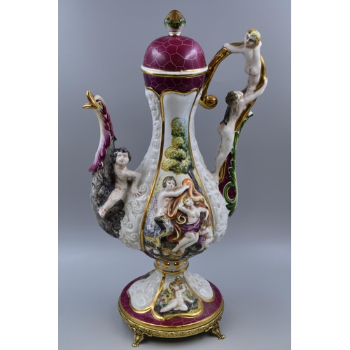 192 - A Large Capodimonte Cherub Putti Swan Pitcher, Approx 22.5