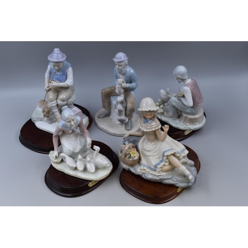 288 - A Selection of Five Spanish Style Porcelain Figures (Four On Wooden Bases). Tallest Approx 8.5