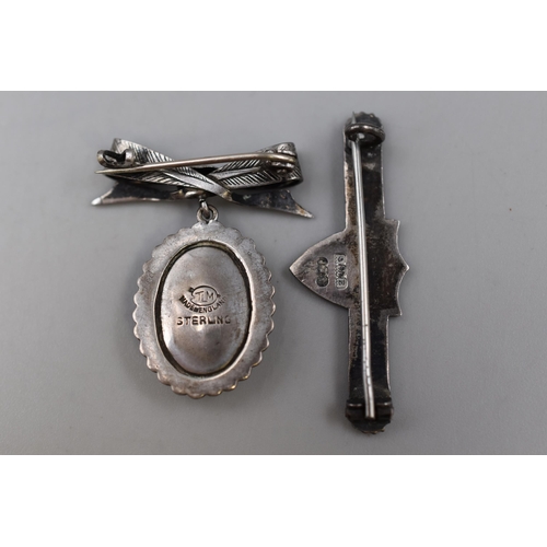 36 - Vintage Silver Bow Picture Brooch and a Noblesse Oblige Badge