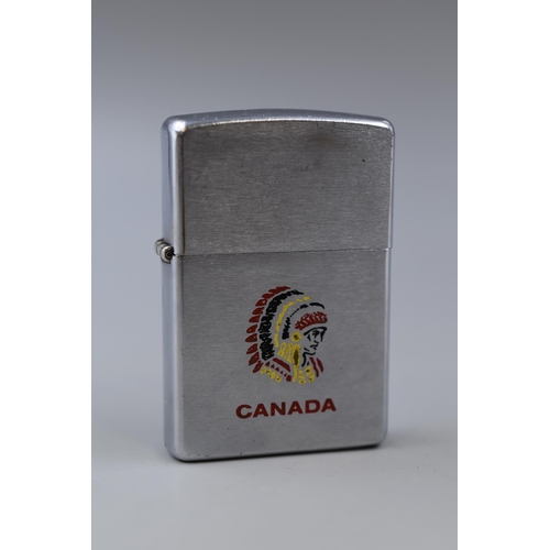 197 - Genuine Vintage Zippo 02 Oil Lighter Displaying Canada Indian Chief