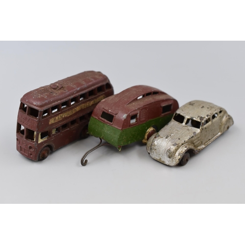 295 - Three Vintage Pre-War Metal Models to Include, Taylor & Barrett Trolley Bus, Dinky Caravan and D... 