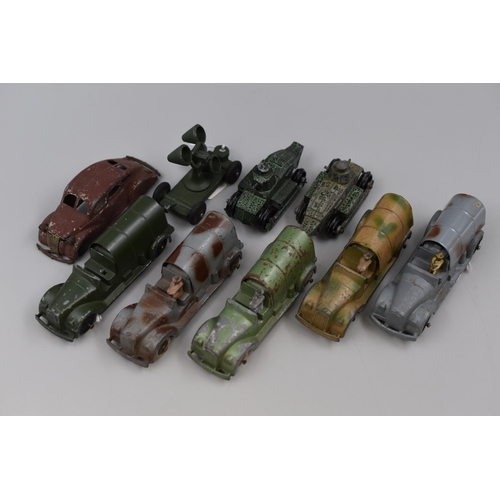 297 - Tootsietoys: Collection of Nine Die-Cast Tootsietoy Military Vehicles, Playworn, Pre-Owned