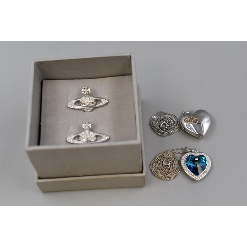 49 - Two Silver 925 Love Heart Necklaces and a Pair of Cufflinks