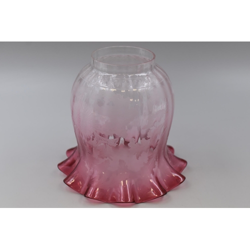 213 - Vintage Ruby and Frosted Glass Oil Lamp Shade (Dia 3