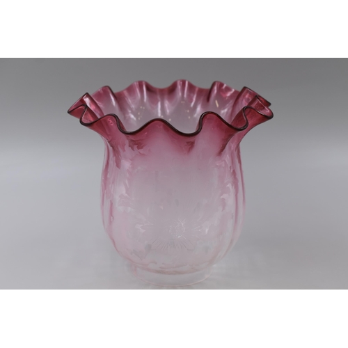 213 - Vintage Ruby and Frosted Glass Oil Lamp Shade (Dia 3