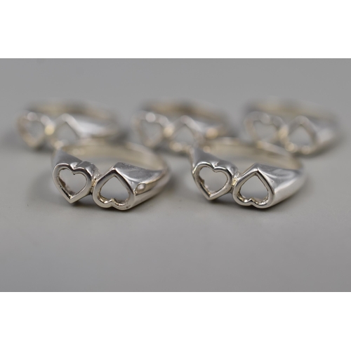 61 - Five Hallmarked Silver Love Heart Rings