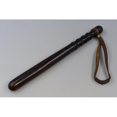 324 - Vintage Hardwood Police Truncheon with Leather Strap 15.5