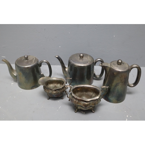 217 - Selection of Silver Plated Walker & Hall Teapots and Gibson & Co Milk and Sugar Pots