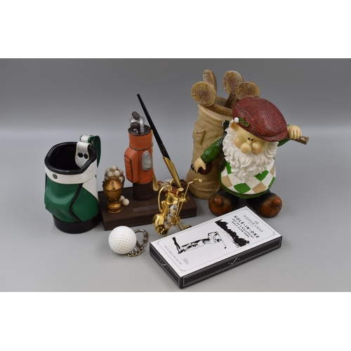 219 - Selection of Golf Items to Include Golf Club Pens, Golf Themed Desk Top Pe Holder and More