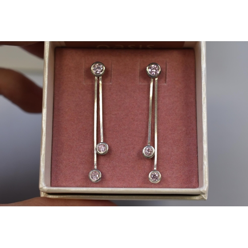 68 - Three Pairs of Silver 925, Pink Stoned Dangly Earrings Complete in Presentation Boxes