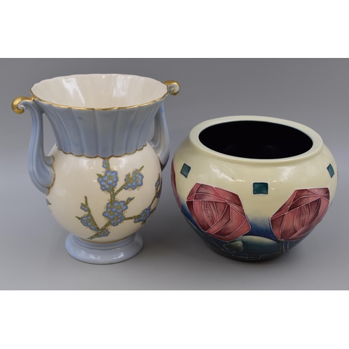 220 - Two Ceramic Planters To Include Old Tupton Ware Moorcroft Style Roses Planter, And Crown Devon. Tall... 