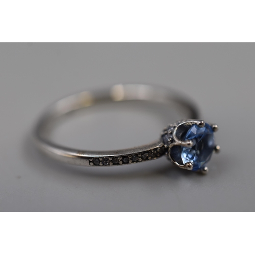 69 - Silver 925 Blue Diamond Styled Pandora Ring (Size 60) Complete in Presentation Box and Gift Bag