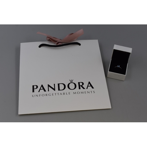 69 - Silver 925 Blue Diamond Styled Pandora Ring (Size 60) Complete in Presentation Box and Gift Bag