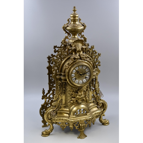 335 - A Large Ornate French Style Brass Cased Mantle Clock, With Franz Hermle Movement. In Working Order W... 