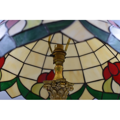 340 - Stylish Brass Column Lamp with Leaded Glass Tiffany Style Shade 24