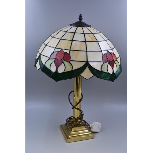 340 - Stylish Brass Column Lamp with Leaded Glass Tiffany Style Shade 24