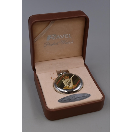 235 - A Ravel Royal Irish Rangers Pocket Watch, In Presentation Box. Working