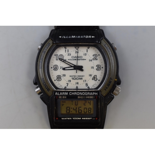 91 - A Casio Illuminator Analgue/Digital Alarm Chronograph Gent's Watch, Working