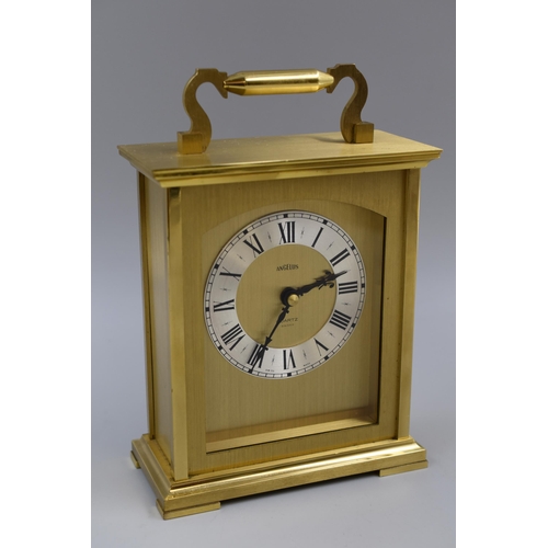 344 - Nice Quality Very Heavy Brass Angleus Quartz Mantle Clock