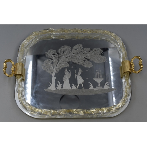 354 - Mirrored Engraved Glass Serving Tray By Ercole Barovier For Murano Glass