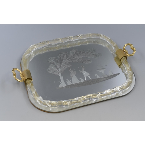 354 - Mirrored Engraved Glass Serving Tray By Ercole Barovier For Murano Glass