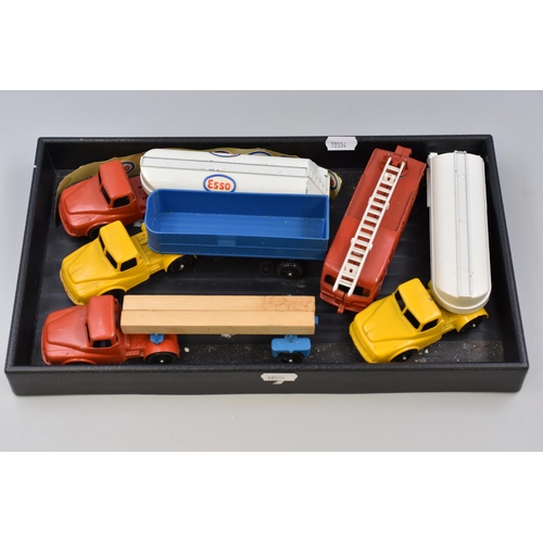 Lone Star: Selection of Five Vintage 'Lone Star' Die Cast Industrial Vehicles and Esso Stickers, To Include Two Tankers, Fire Engine, Log Truck and High Sided Truck, Pre-Owned