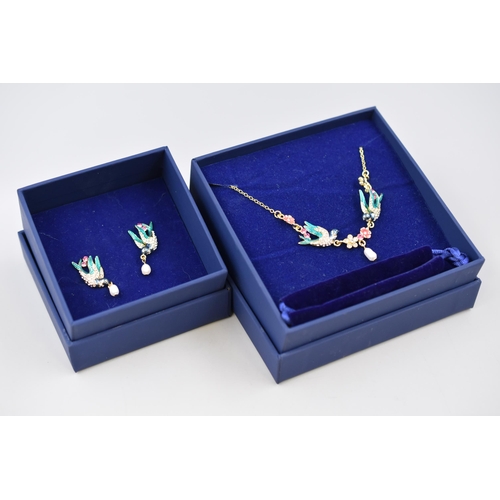 114 - Butler & Wilson Boxed Swallow Necklace and Earring Set Displayed in Individual Boxes