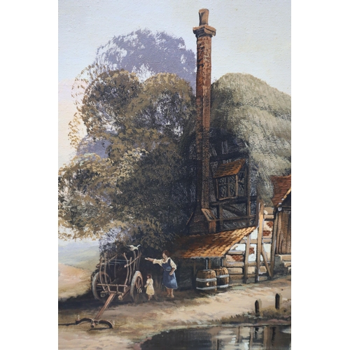 370 - A Large Gilt Framed Original John Horsewell Oil on Canvas Depicting Cottage Scene, Approx 25