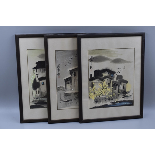 373 - Three Framed and Glazed Japanese Ink Wash Paintings (15