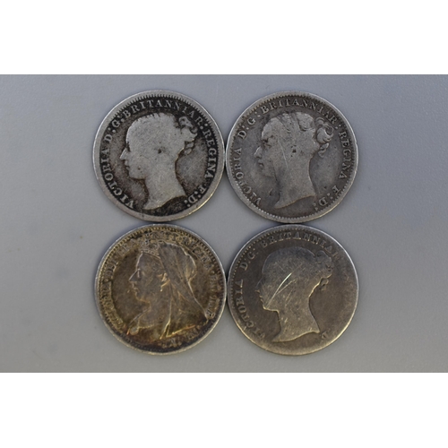 136 - Four UK Silver Coins To Include 1849 Groat and Three Silver Threepences (1875, 1885, 1900)