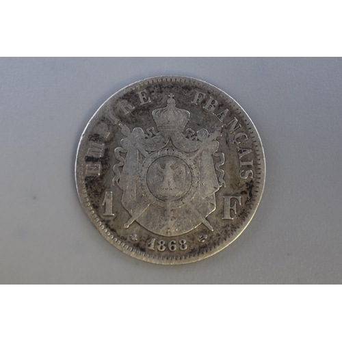 140 - An 1868 Silver French One Franc Coin