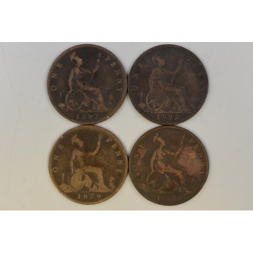 145 - Four Victorian Young Head Pennies (1879. 1885, 1887 and 1892)