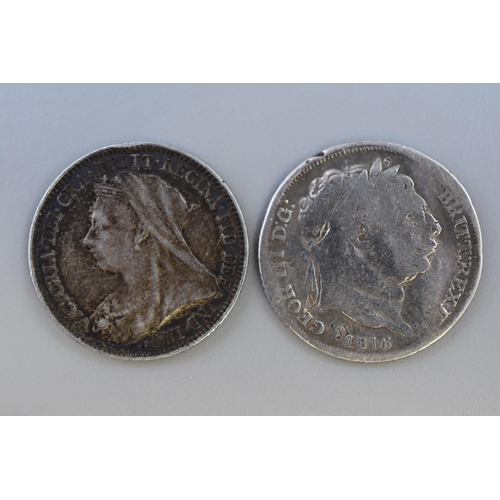 148 - Two UK Silver Sixpences To Include A 1893 Victorian Love Token, And George III 1816 Sixpence