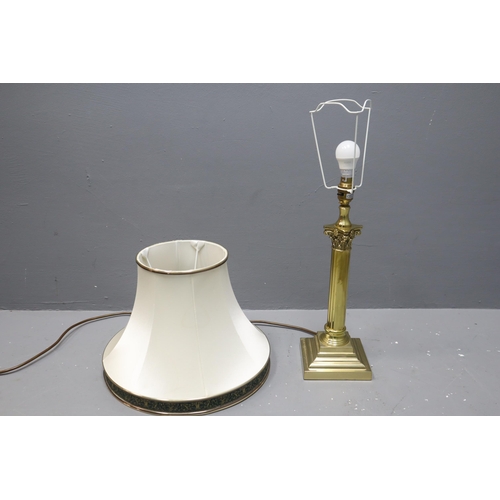 382 - Brass Classical Column Table Lamp complete with Silk Shade (24