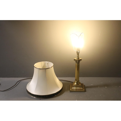 382 - Brass Classical Column Table Lamp complete with Silk Shade (24