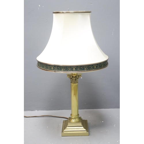 382 - Brass Classical Column Table Lamp complete with Silk Shade (24