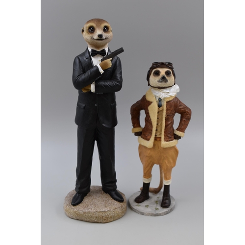 383 - Two Meerkat Figurines to Include Country Artists Biggles and Vivid Arts James Bond (12 1/2