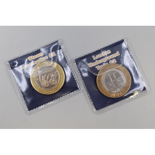 152 - Two Collectable UK £2 Coins (London Underground, and Steam Locoomotive)