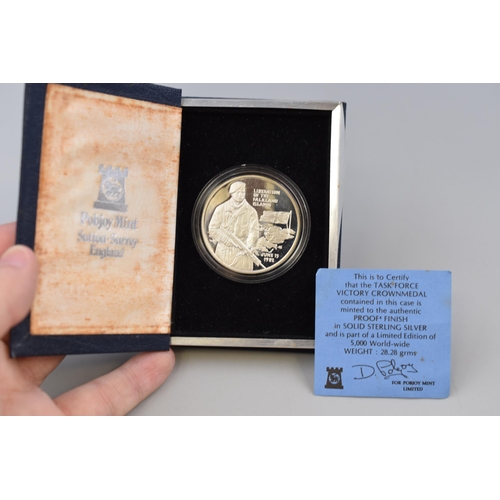 155 - A Pobjoy Mint 1982 Sterling Silver Proof Limited Edition Liberation of The Falklands Islands Task Fo... 