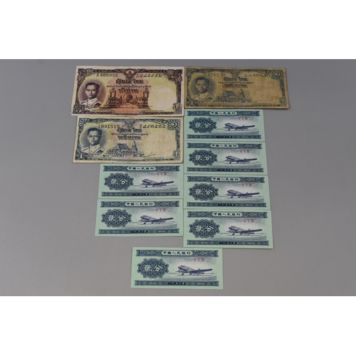 158 - Ten Worldwide Banknotes To Include Three Thailand Banknotes (5 Baht and 1 Baht), And Seven Japanese ... 