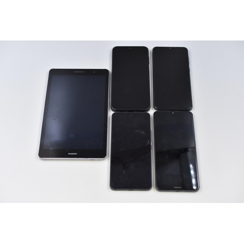 411 - Four Phones to Include Samsung x2, Xiaomi, Nokia and a Huawei Tablet all Spares or Repaid - Password... 