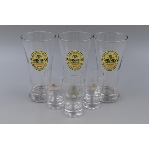 178 - Collection of Six Guinness Glasses Comprising Three Half Pint Glasses and Three Shot Glasses