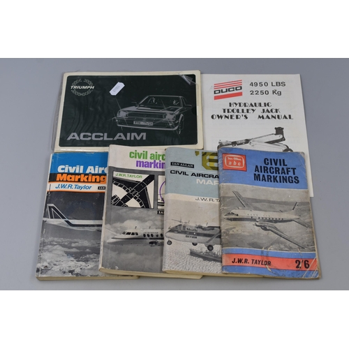 434 - Four Civil Aircraft Markings Catalogues (1971, 1968, 1967, And 1961), Triumph Acclaim Manual, And Du... 