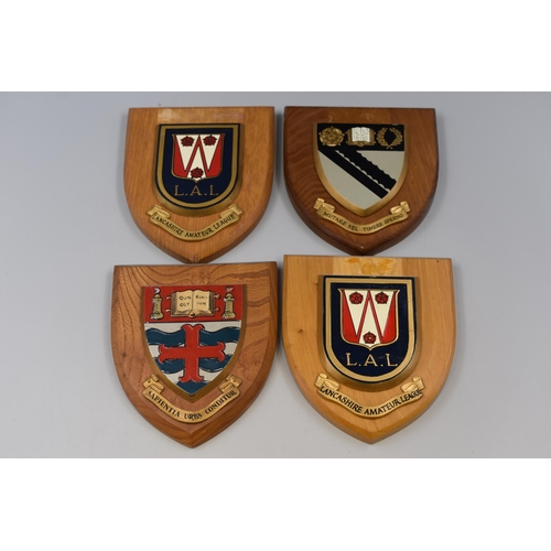 696 - Four Wall Mounted Coats of Arms Mounted on Wooden Plaques (7.5