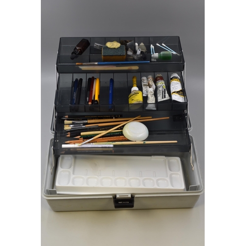 701 - ArtBin Cantilever Storage Box complete with Contents to include Paint Brushes, paint Pallets, Pencil... 