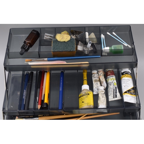 701 - ArtBin Cantilever Storage Box complete with Contents to include Paint Brushes, paint Pallets, Pencil... 