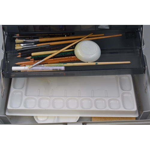 701 - ArtBin Cantilever Storage Box complete with Contents to include Paint Brushes, paint Pallets, Pencil... 