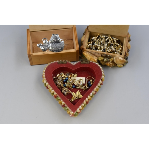 703 - Three Decorative Shell Jewellery Boxes With a Selection of Unsorted Designer Jewellery