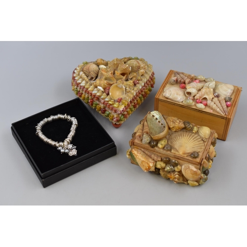 703 - Three Decorative Shell Jewellery Boxes With a Selection of Unsorted Designer Jewellery