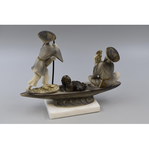 184 - An Oriental Fishing Boat Figure on Marble Base, Approx 7.5